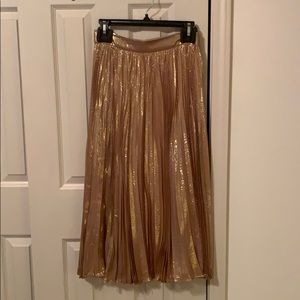 Kate Spade Gold Metallic Pleated Midi Skirt